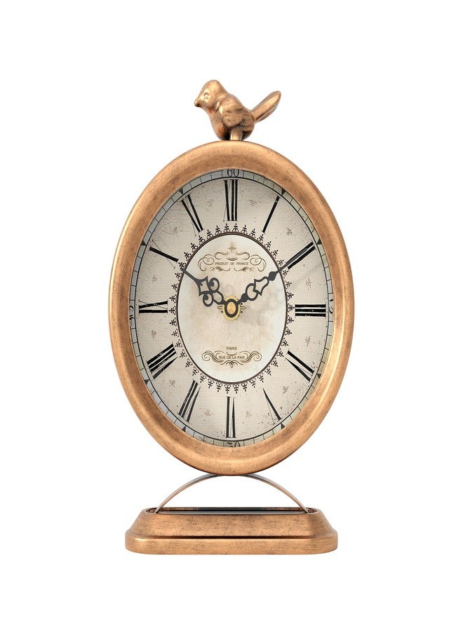 ChimeTide Vintage Table Clock with Bird, European Antique Style Gold Mantel Clocks, Desk and Shelf Decor Clock, for Farmhouse, Bedside, Living Room, Bedroom, Gift (9" H x 6.5" W) - Image 1
