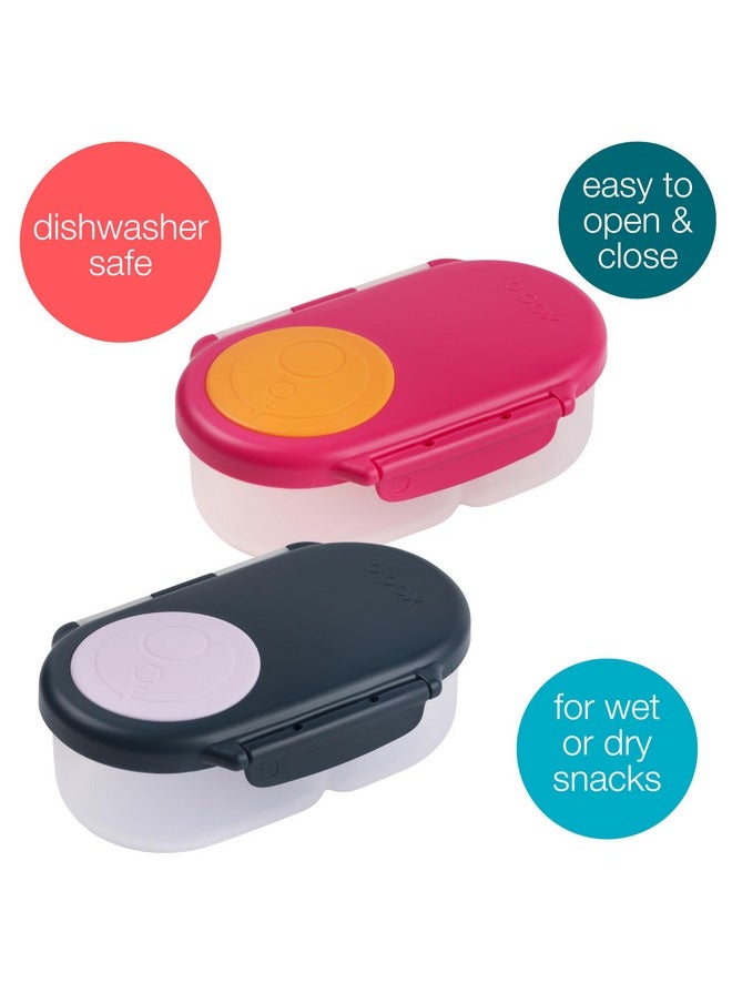 b.box b.box Snack Box (2-pack) for Kids & Toddlers: 2 Compartment Snack Containers, Mini Bento Lunch Box. Leak Proof, BPA free, Dishwasher safe. Ages 4 months+ (s'shake + indigo rose, 12oz capacity)  - Image 2