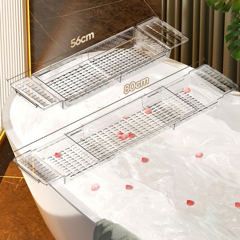 Adjustable Bathtub Tray Table Extendable Length 56 5cm to 80cm Large Capacity Bath Shelf Premium PET Material Transparent - Image 5