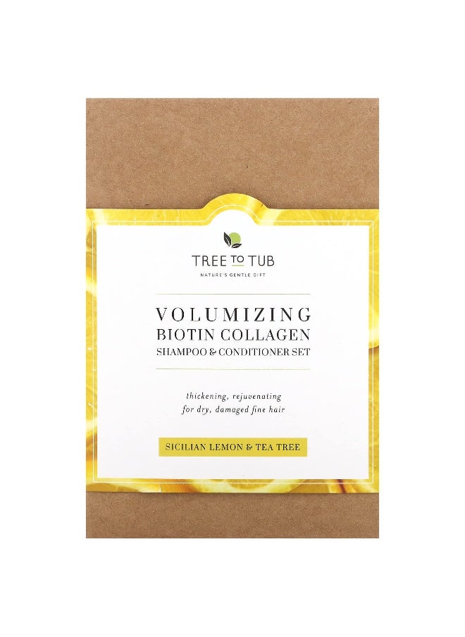 Tree to Tub - Tree To Tub, Shampoo & Conditioner Set, Volumizing Biotin Collagen, Sicilian Lemon & Tea Tree, 2 Piece Set, 8.5 fl oz (250 ml) Each - Image 1