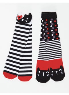 Mshb&G Striped Cats Girls Knee High Socks 2-Pack  - Image 1