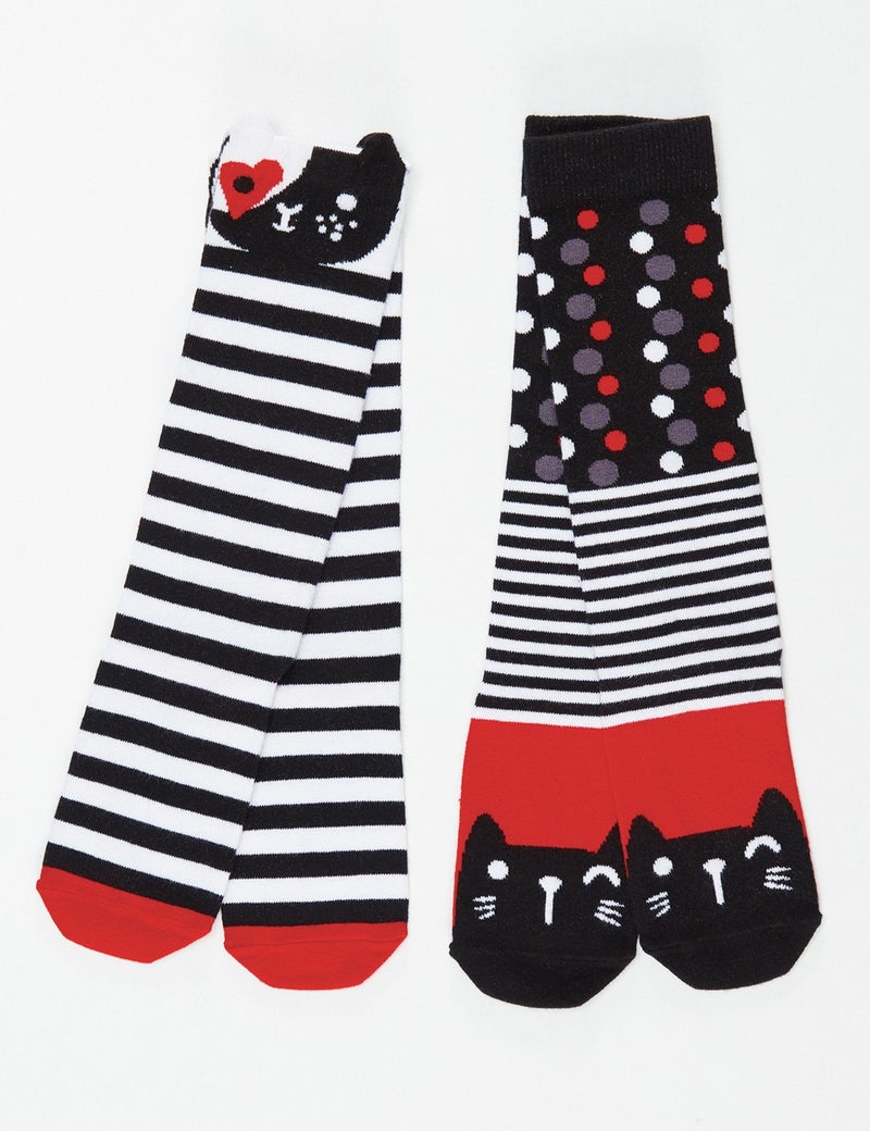 Mshb&G Striped Cats Girls Knee High Socks 2-Pack  - Image 1