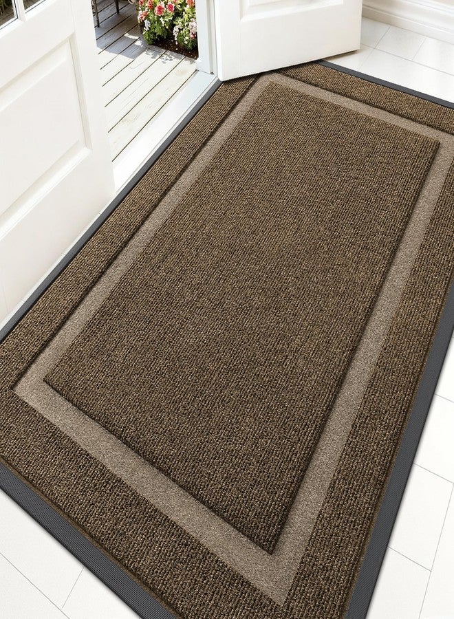 OLANLY Front Door Mat Indoor Outdoor Entrance, Waterproof All-Season, All-Weather Doormat, Sturdy Natural Rubber, Fade Resistant, Low Profile, Easy Clean Patio Porch Entryway Mat, 59x35, Brown - Image 1