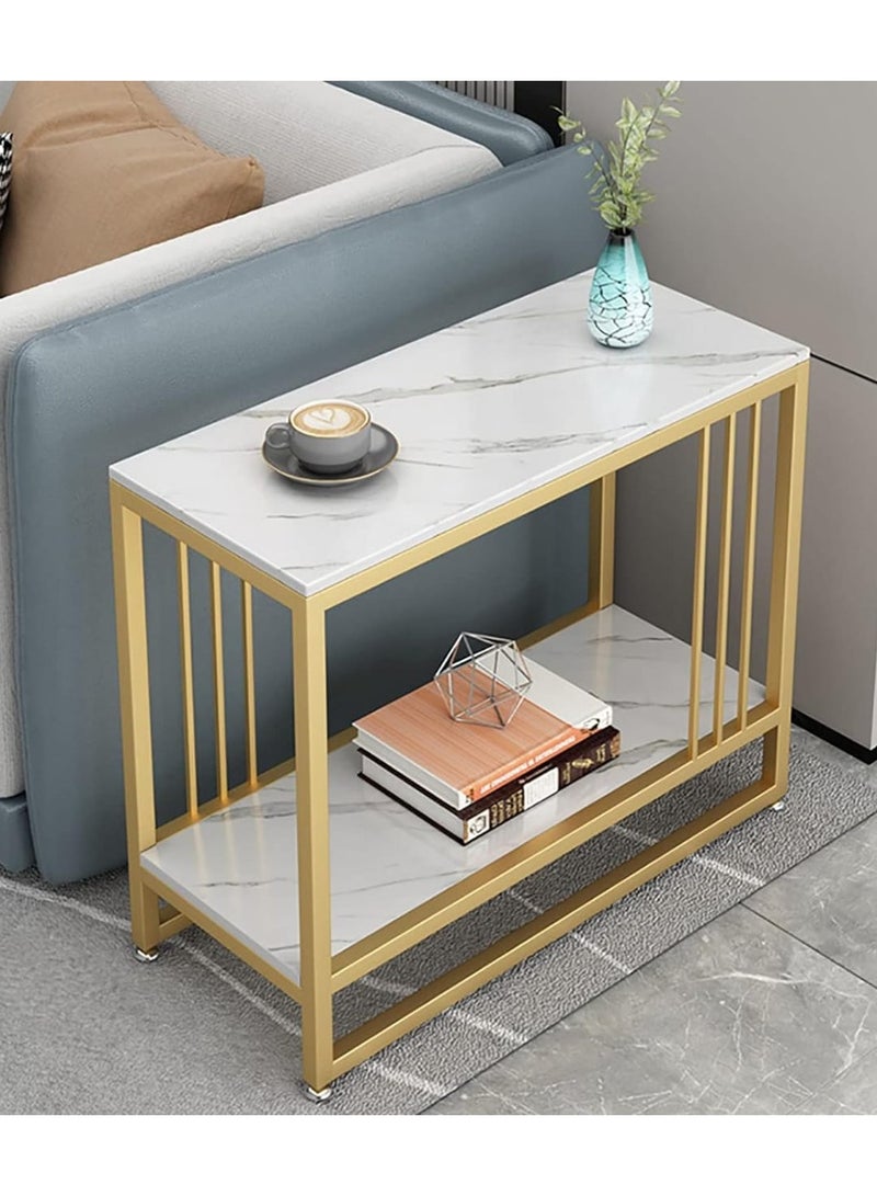 DubaiGallery Simple and modern marble pattern top coffee table with gold metal frame Two tiers of shelving space for storage and display Suitable for use in living room - Image 1