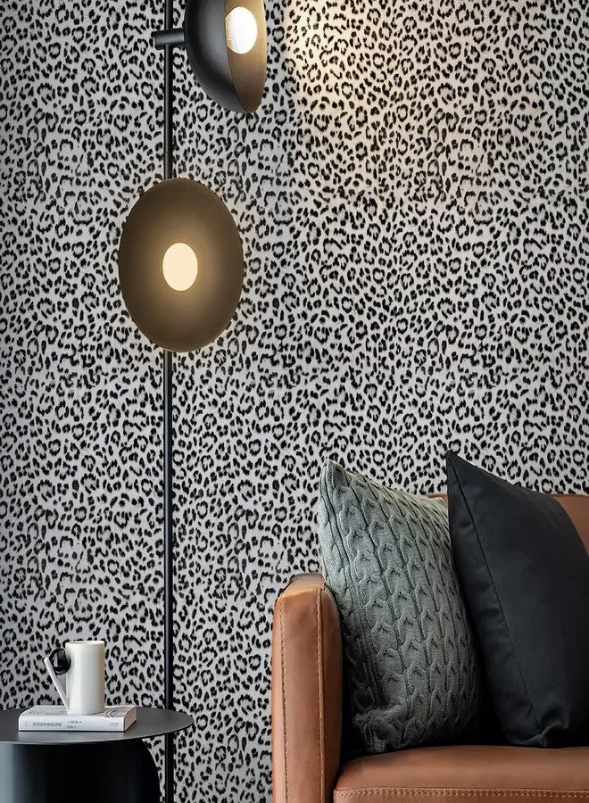 JiffDiff Leopard Print Peel and Stick Wallpaper, Waterproof Removable Self Adhesive Textured Wall Paper, Black and White Unique Funky Cheetah Contact Paper for Bedroom and Bathroom 120"X17.3"(14.4 sq. ft) - Image 3