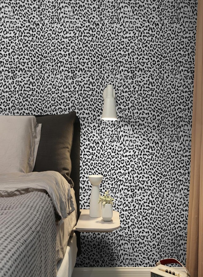 JiffDiff Leopard Print Peel and Stick Wallpaper, Waterproof Removable Self Adhesive Textured Wall Paper, Black and White Unique Funky Cheetah Contact Paper for Bedroom and Bathroom 120"X17.3"(14.4 sq. ft) - Image 1