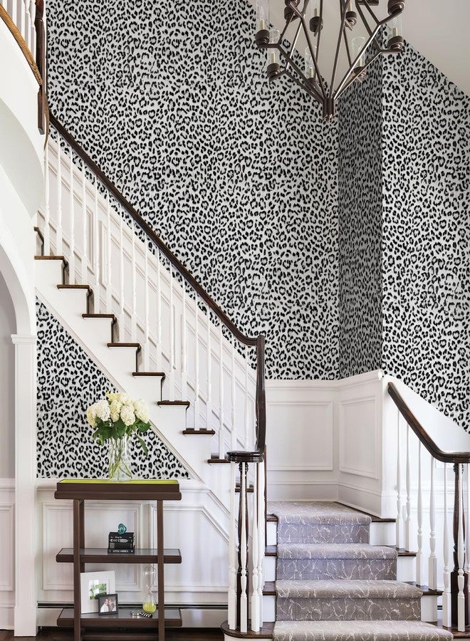 JiffDiff Leopard Print Peel and Stick Wallpaper, Waterproof Removable Self Adhesive Textured Wall Paper, Black and White Unique Funky Cheetah Contact Paper for Bedroom and Bathroom 120"X17.3"(14.4 sq. ft) - Image 4