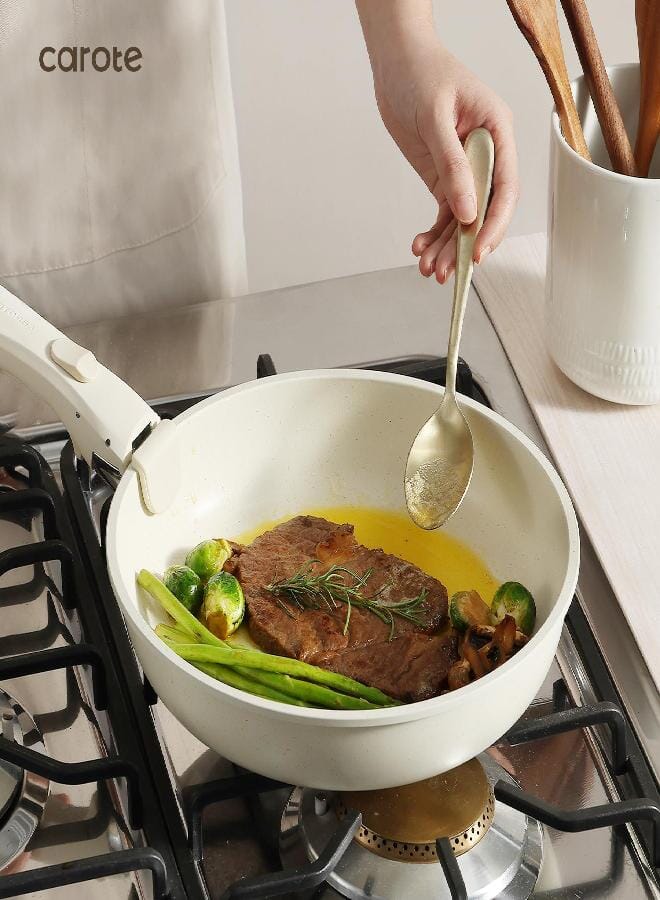 CAROTE CAROTE Nonstick Cookware Sets, Non Stick Pots and Pans Set Detachable Handle, Kitchen Cookware Sets with Removable Handle, Stackable RV Cookware for Campers, Oven Safe (White 5 PCS)  - Image 3