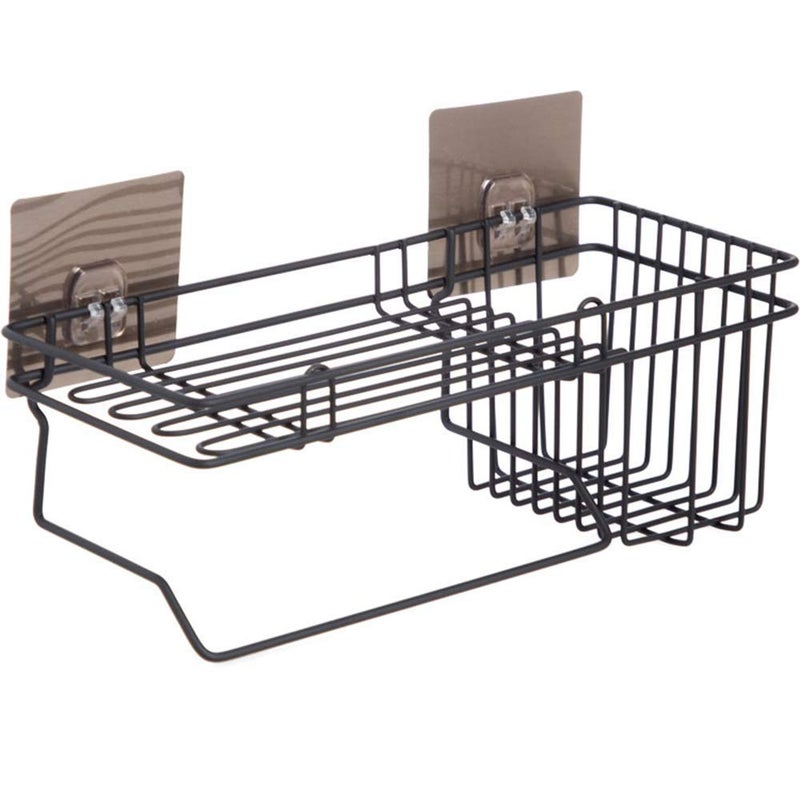 Rasdion Stainless Steel Powder Coated Bathroom Shelf Storage Organizer Kitchen Rack with Shampoo Soap Holder and Towel Rack Hanger. - Image 1