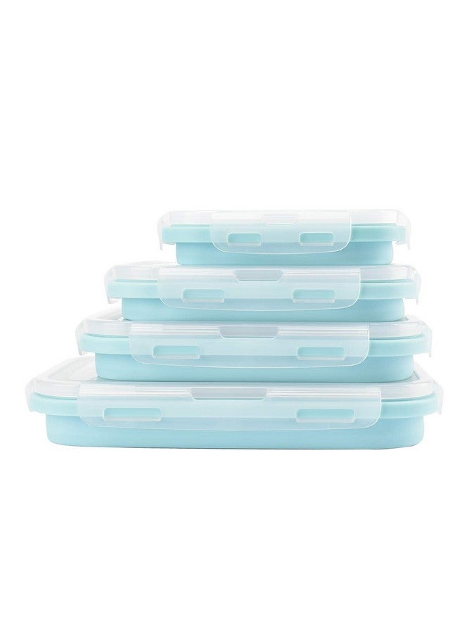 Bagonia Silicone Food Storage Containers with BPA Free Airtight Plastic Lids - Set of 4 Small and Large Container for Kitchen or Kids Lunch Boxes - (350ML, 500ML, 800ML, 1200ML, Light Blue) - Image 1