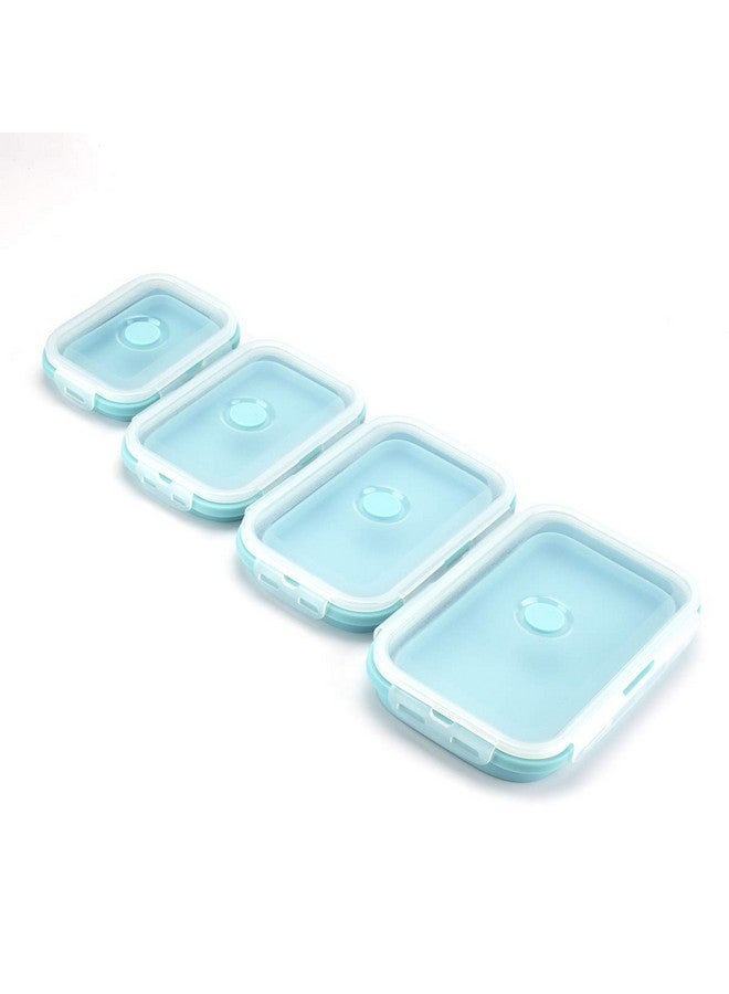 Bagonia Silicone Food Storage Containers with BPA Free Airtight Plastic Lids - Set of 4 Small and Large Container for Kitchen or Kids Lunch Boxes - (350ML, 500ML, 800ML, 1200ML, Light Blue) - Image 2
