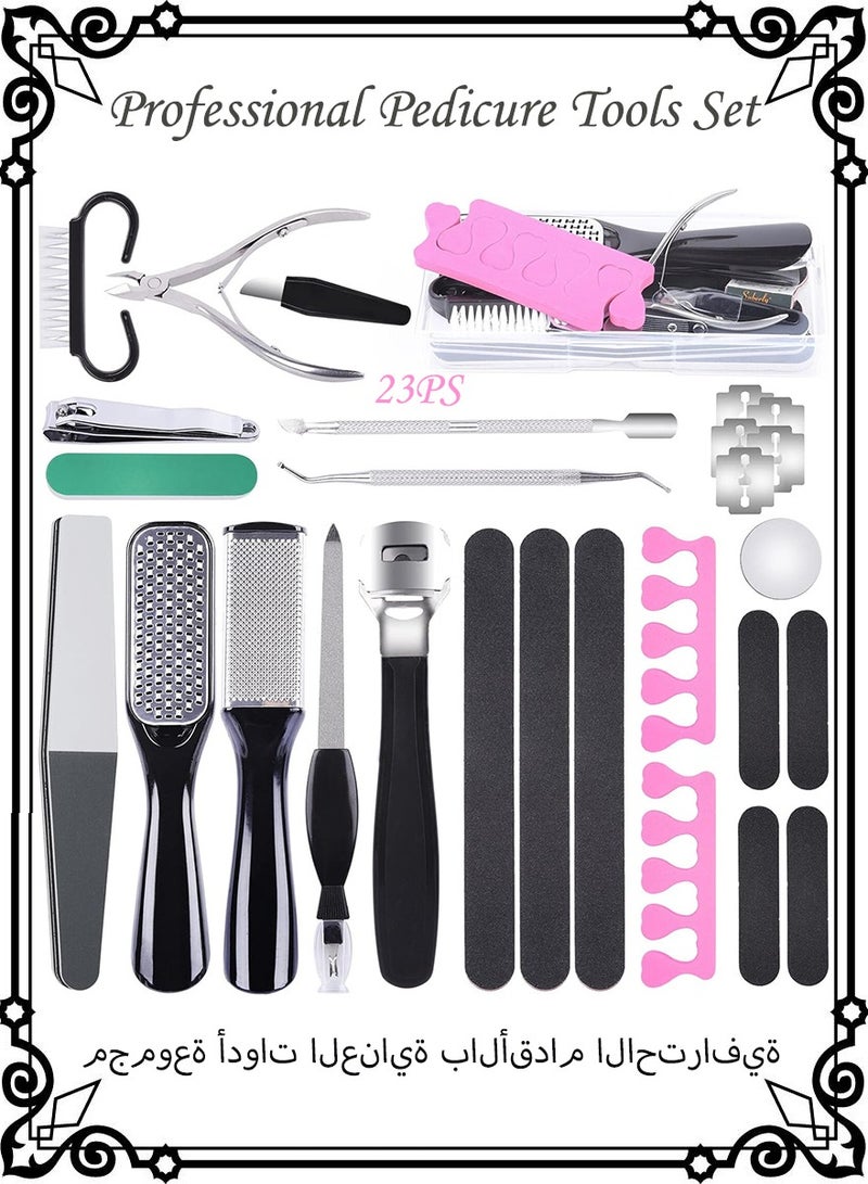 مجموعة أدوات باديكير احترافية 23 في 1، مجموعة مانيكير وباديكير لليد والقدمين من الفولاذ المقاوم للصدأ ومجموعة العناية بالقدم ومزيل الجلد الميت للرجال والنساء في الصالون أو المنزل، أفضل هدية - Image 1