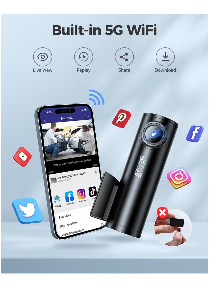 AZDOME - 4K Front+ Rear Dash Cam M300S with WiFi, 170° Dash Cam Front and Rear GPS Voice Control WDR Night Vision G-Sensor 24H Parking Monitor, 64GB SD Card included - Image 1