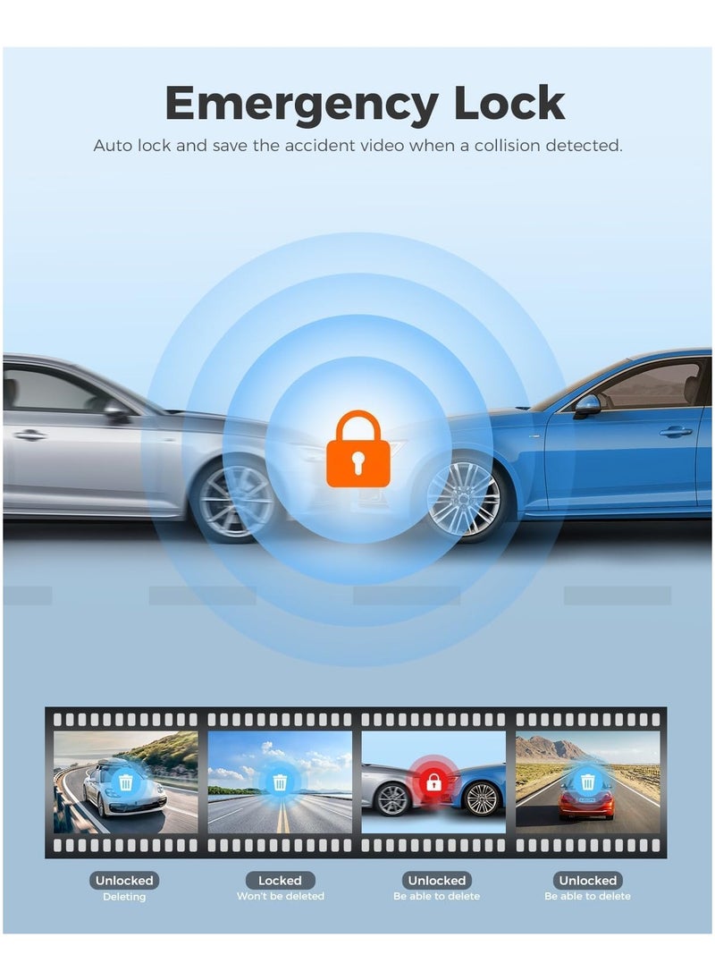AZDOME - 4K Front+ Rear Dash Cam M300S with WiFi, 170° Dash Cam Front and Rear GPS Voice Control WDR Night Vision G-Sensor 24H Parking Monitor, 64GB SD Card included - Image 1