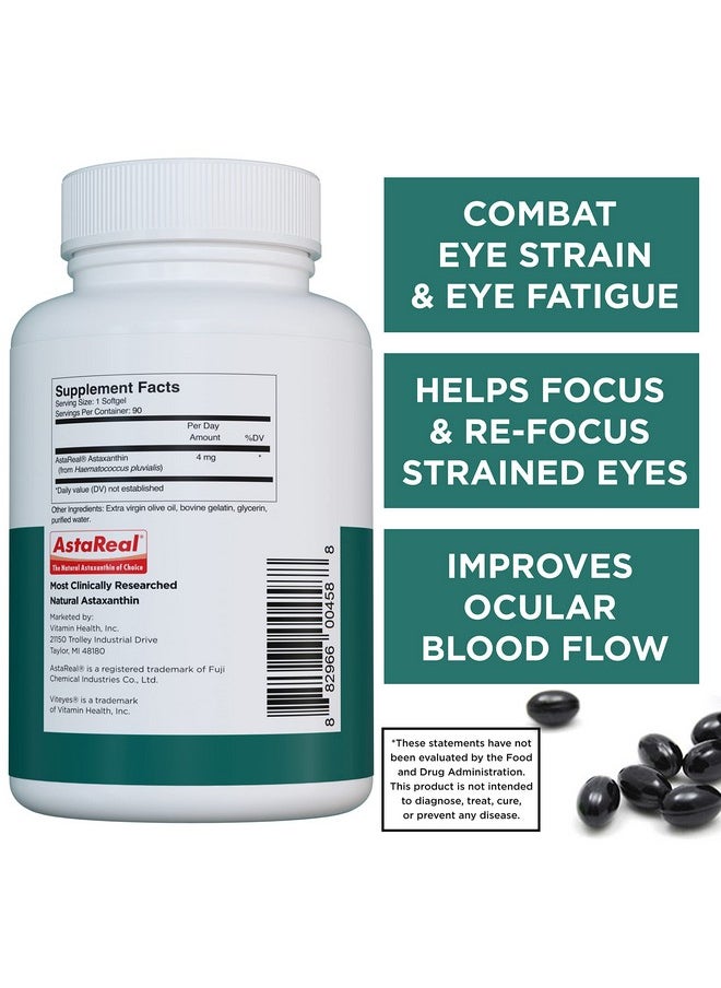 Viteyes - Natural Astaxanthin Relieve Tired Eyes & Eye Strain Sourced From Algae Skin Hydration Heart & Brain Health 4 To 8 Mg Natural Astaxanthin 90 Softgels - Image 1