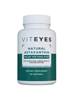 Viteyes Natural Astaxanthin Relieve Tired Eyes & Eye Strain Sourced From Algae Skin Hydration Heart & Brain Health 4 To 8 Mg Natural Astaxanthin 90 Softgels  - Image 2