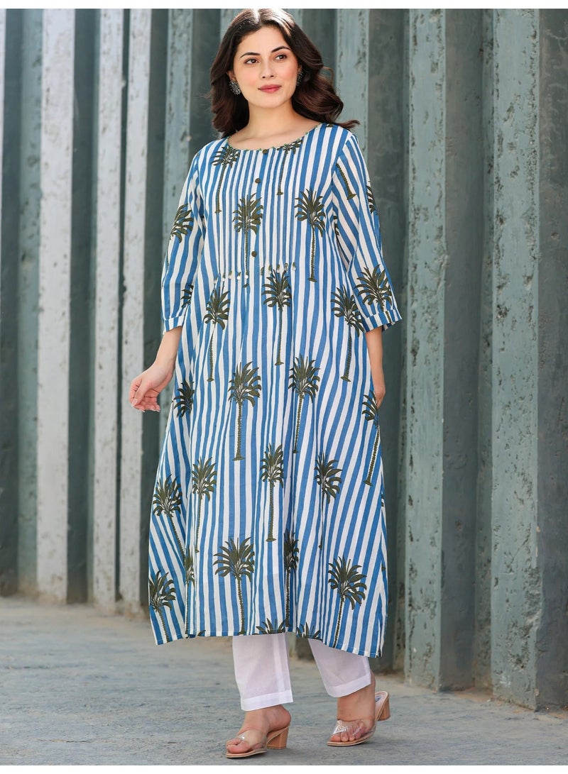 Ameya women-multi-printed-pure-cotton-a-line-kurta-sets - Image 3
