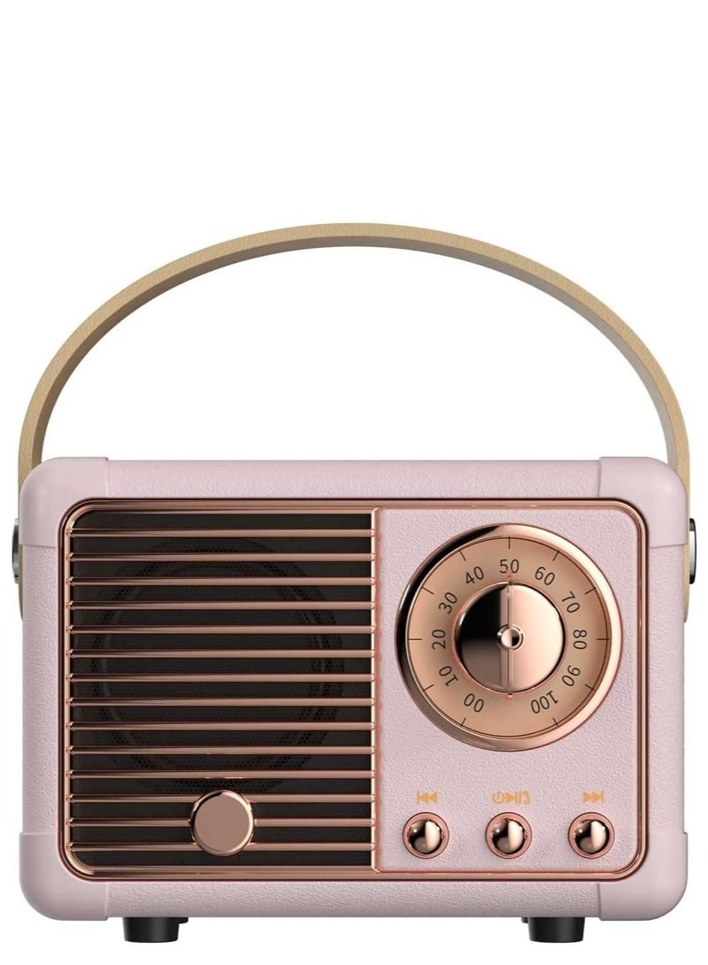 HM-11 Bluetooth Portable Radio, Retro Style Mini Speaker with Clear Stereo Sound, Rich Bass for iPhone, Android Devices and Tablets (Pink) - Image 1
