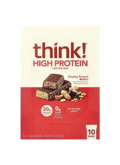 think! Think !, High Protein Bars, Chunky Peanut Butter, 10 Bars, 2.1 oz (60 g) Each  - Image 1