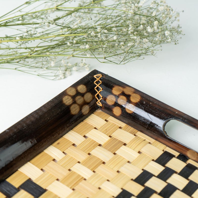 JUNSU CRAFT RA Handmade Bamboo & Wood VIP Jali Tray | Eco-Friendly Curved Tray | Rectangular Serving Tray for Home, Kitchen, Restaurant, Hotel & Resort | Size - 16 x 12 inch - Image 4