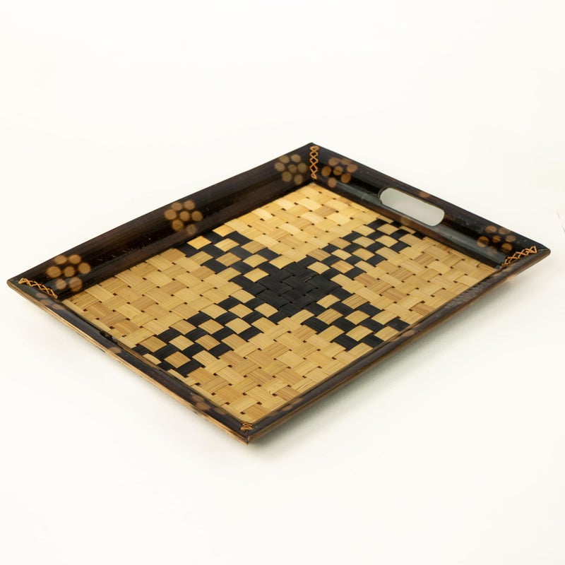JUNSU CRAFT RA Handmade Bamboo & Wood VIP Jali Tray | Eco-Friendly Curved Tray | Rectangular Serving Tray for Home, Kitchen, Restaurant, Hotel & Resort | Size - 16 x 12 inch - Image 1
