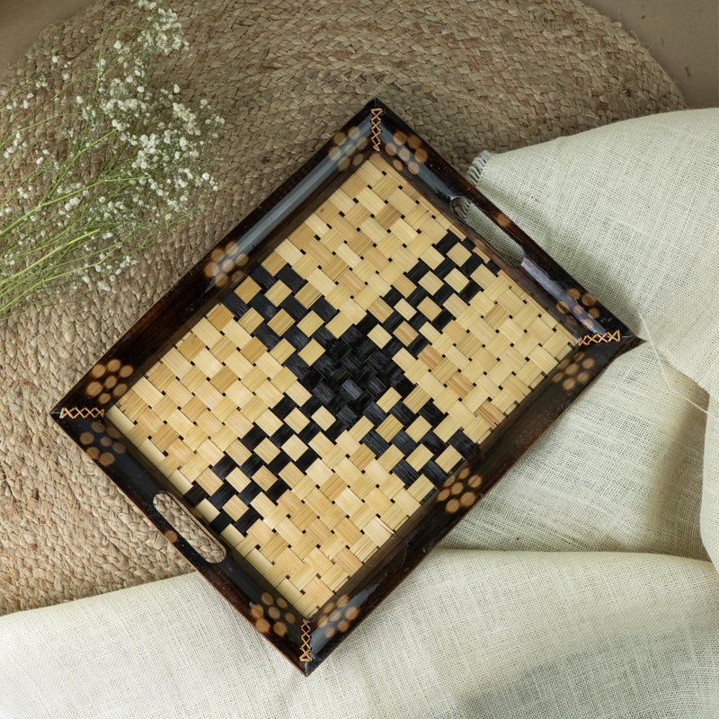 JUNSU CRAFT RA Handmade Bamboo & Wood VIP Jali Tray | Eco-Friendly Curved Tray | Rectangular Serving Tray for Home, Kitchen, Restaurant, Hotel & Resort | Size - 16 x 12 inch - Image 5