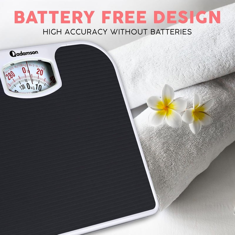 Adamson A21 Analog Scales for Body Weight  Up to 300 LB  New 2024  AntiSkid Rubber Surface  Large Numbers  Analog Bathroom Scale  Affordable  Durable with 20Year Warranty  Black - Image 5