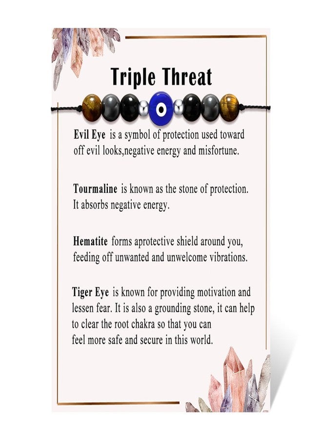 SKYFUN Triple Protection Bracelet for Men Women Mens Tiger eye and Evil Eye Bracelet Black Tourmaline Hematite Obsidian Bracelets Natural Stone Strength Balance Spiritual Jewelry Gift for Her Him - Image 1