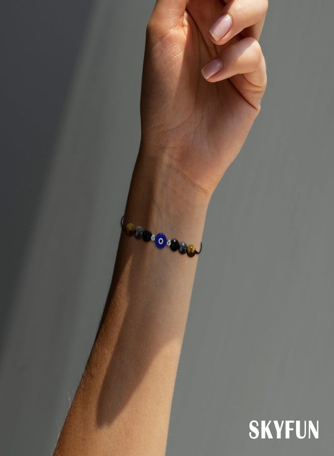 SKYFUN Triple Protection Bracelet for Men Women Mens Tiger eye and Evil Eye Bracelet Black Tourmaline Hematite Obsidian Bracelets Natural Stone Strength Balance Spiritual Jewelry Gift for Her Him - Image 5