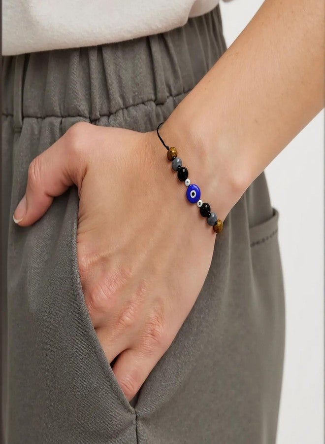 SKYFUN Triple Protection Bracelet for Men Women Mens Tiger eye and Evil Eye Bracelet Black Tourmaline Hematite Obsidian Bracelets Natural Stone Strength Balance Spiritual Jewelry Gift for Her Him - Image 3