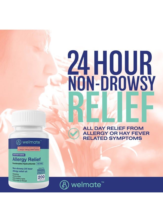 WELMATE Allergy Relief | Fexofenadine HCl 180 mg | Non-Drowsy Antihistamine | 200 Count Tablets - Image 3