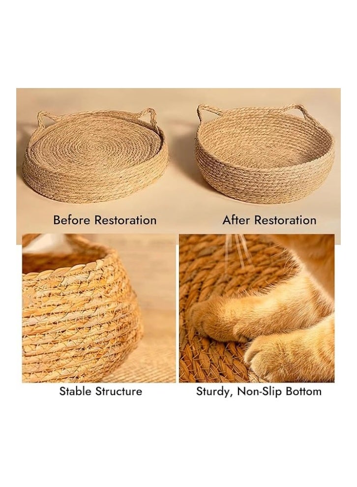 Generic Hand-Made Rattan Round Cat Bed, Cute Woven Pets House with Soft Cushion, Used as Cat Scratching Board, Removable and Washable Natural Wicker Pet House for Cats or Small Dogs  - Image 4