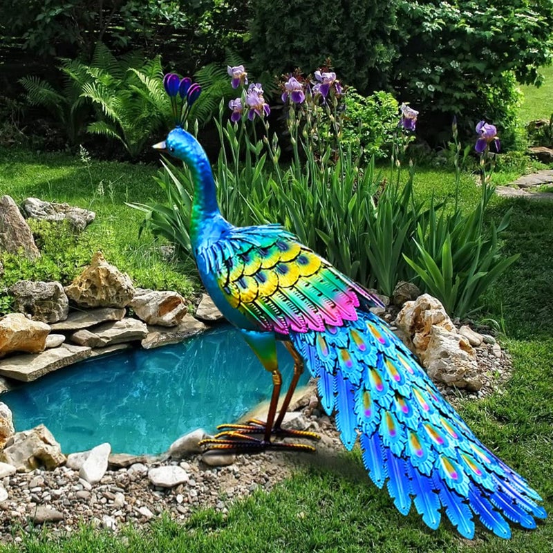 chisheen Peacock Statue Garden Decor Metal Peacock Yard Art Lawn Decoration Outdoor Sculpture Housewarming Birthday Gifts for WomenMomGrandma