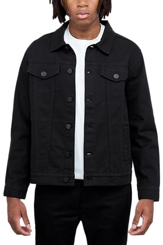 X RAY Mens Denim Jacket, Washed Ripped Distressed Flex Stretch Casual Trucker Biker Jeans Jacket for Men, Black, Medium - Image 1