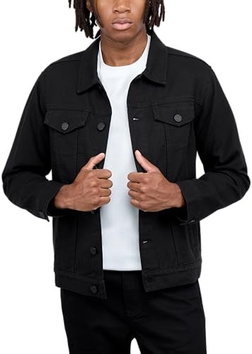 X RAY Mens Denim Jacket, Washed Ripped Distressed Flex Stretch Casual Trucker Biker Jeans Jacket for Men, Black, Medium - Image 5