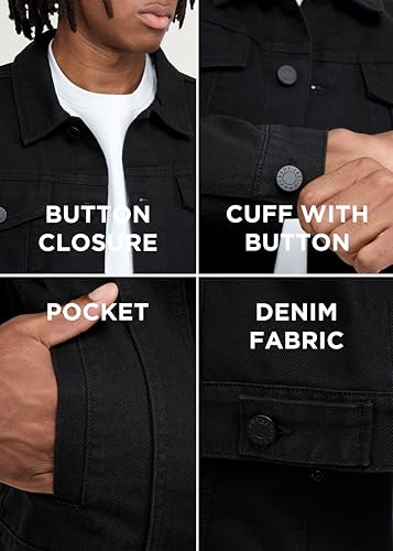 X RAY Mens Denim Jacket, Washed Ripped Distressed Flex Stretch Casual Trucker Biker Jeans Jacket for Men, Black, Medium - Image 4