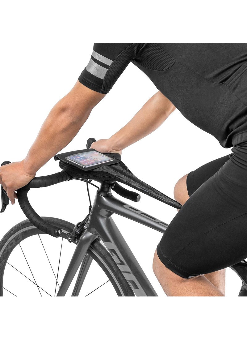SYOSI - Bicycle Trainer Sweat Net Bike Sweat Guard with Phone Pouch Bike Sweat Catcher Net Sweat Protector for Indoor Cycling Training Compatible with iPhone 12 11 Phones Below 6.2’’ - Image 1