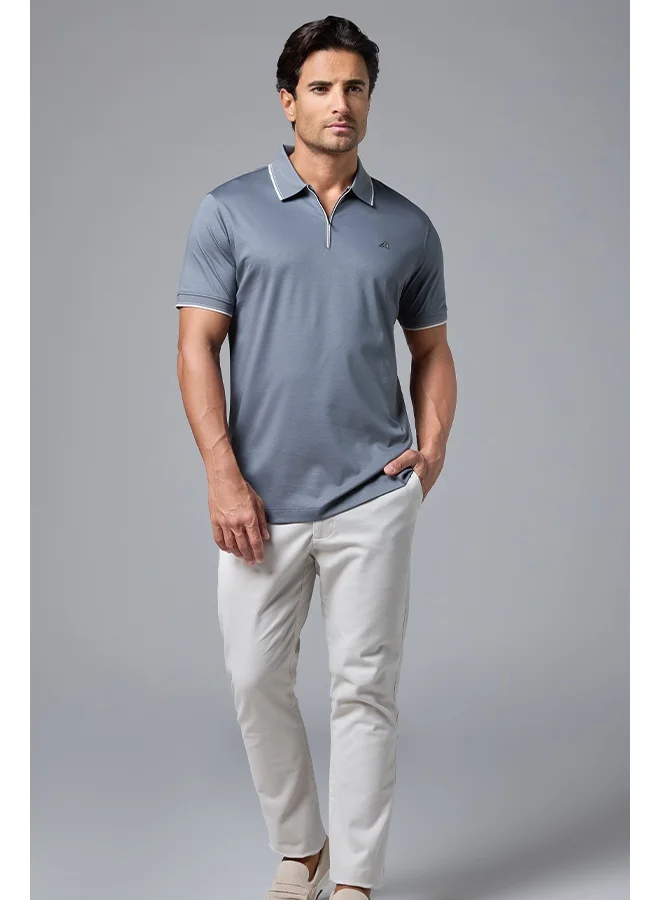 مانرزم The Anchorage Grey Cotton Zip Polo Comfort Fit