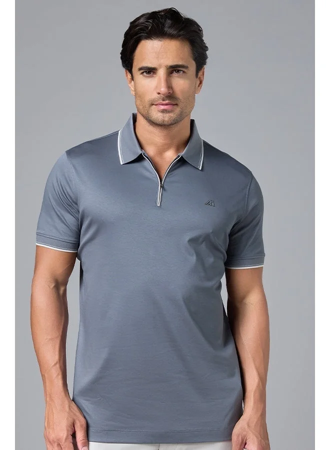 مانرزم The Anchorage Grey Cotton Zip Polo Comfort Fit