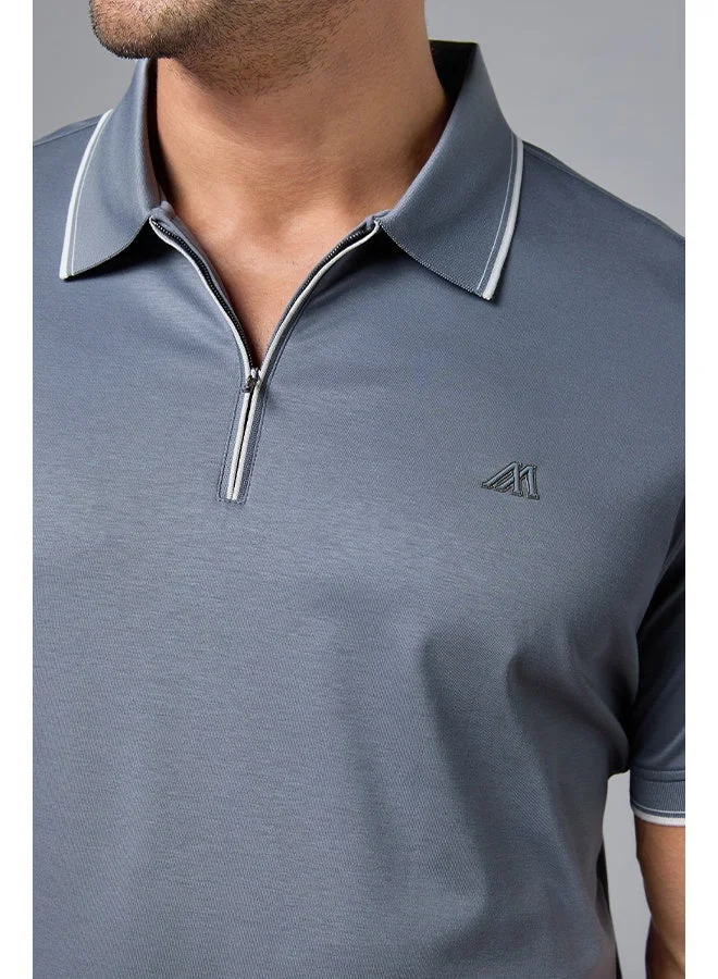مانرزم The Anchorage Grey Cotton Zip Polo Comfort Fit