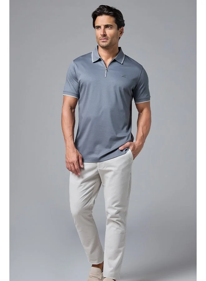 MANNERISM  The Anchorage Grey Cotton Zip Polo Comfort Fit for Men | Best Price UAE
