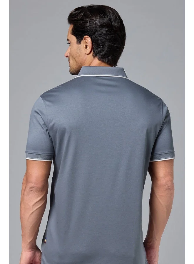 MANNERISM  The Anchorage Grey Cotton Zip Polo Comfort Fit for Men | Best Price UAE
