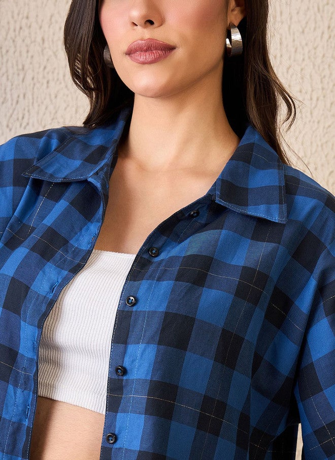 CHIMPAAANZEE Women Buffalo Checked Spread Collar Casual Shirt - Image 3