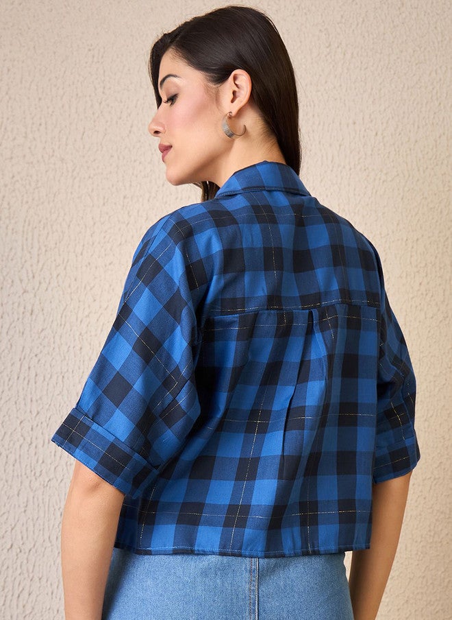 CHIMPAAANZEE Women Buffalo Checked Spread Collar Casual Shirt - Image 5