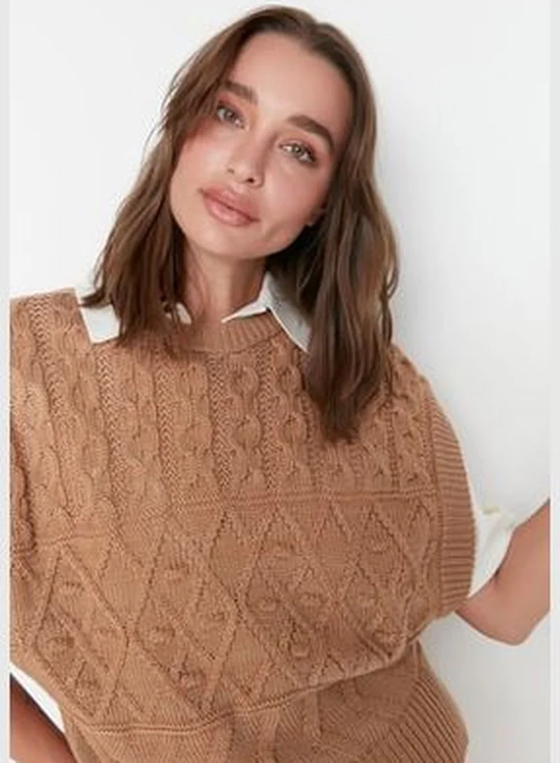 trendyol Camel Patterned Crewneck Knitwear Sweater TWOAW21BZ0447