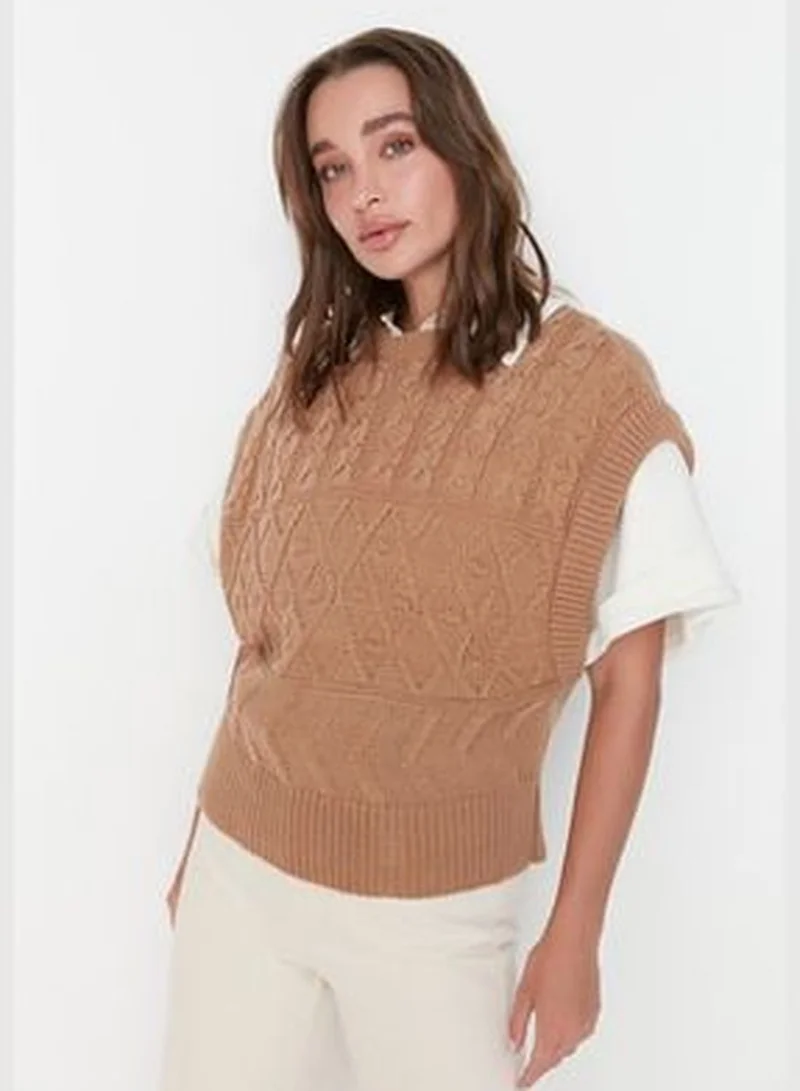 trendyol Camel Patterned Crewneck Knitwear Sweater TWOAW21BZ0447