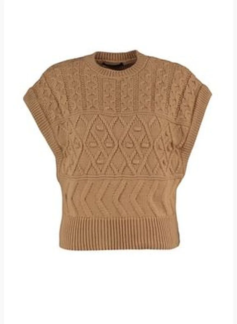 trendyol Camel Patterned Crewneck Knitwear Sweater TWOAW21BZ0447