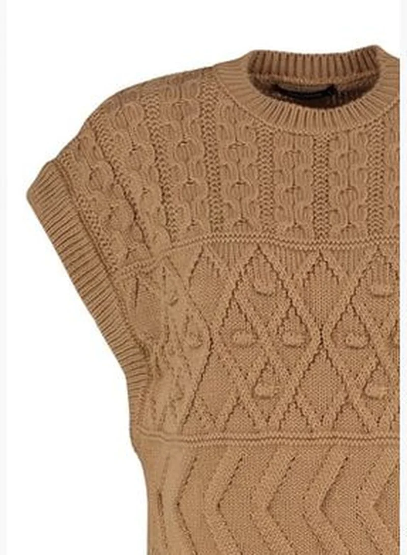 trendyol Camel Patterned Crewneck Knitwear Sweater TWOAW21BZ0447
