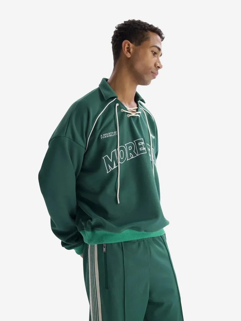 Giesto Pine Green GIESTO Drawstring Neckline Printed Sweatshirt for Men | Best Price UAE