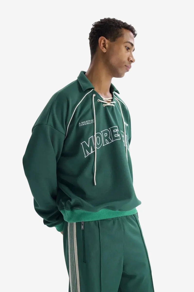 Giesto Pine Green GIESTO Drawstring Neckline Printed Sweatshirt for Men | Best Price UAE